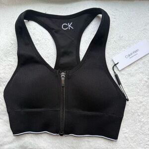 Calvin Klein performance ribbed front zip black padded sports bra NWT